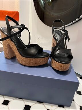 PAIGE Black Leather Cork Platform Sandals